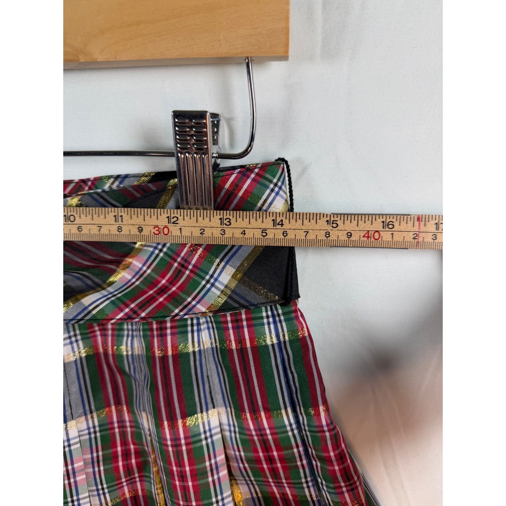 Plaid Metallic Holiday Maxi Skirt Pleated High Waist Sash Tie Festive Red sz 2 - Picture 6 of 12